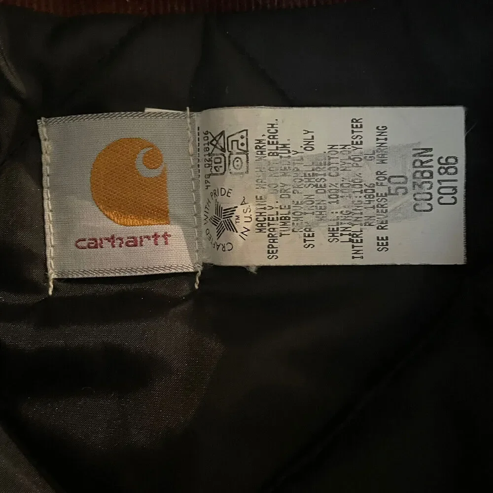 Vintage Carhartt Jacket CO3BRN Quilted Lining Brown Duck Hooded USA‎ Union  XXL